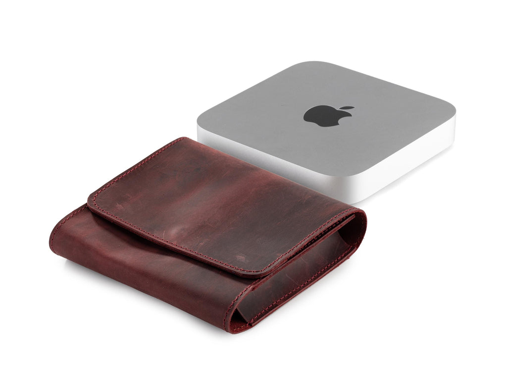 Handmade Leather Mac Mini Case: Distressed Full Grain Cowhide Organizer