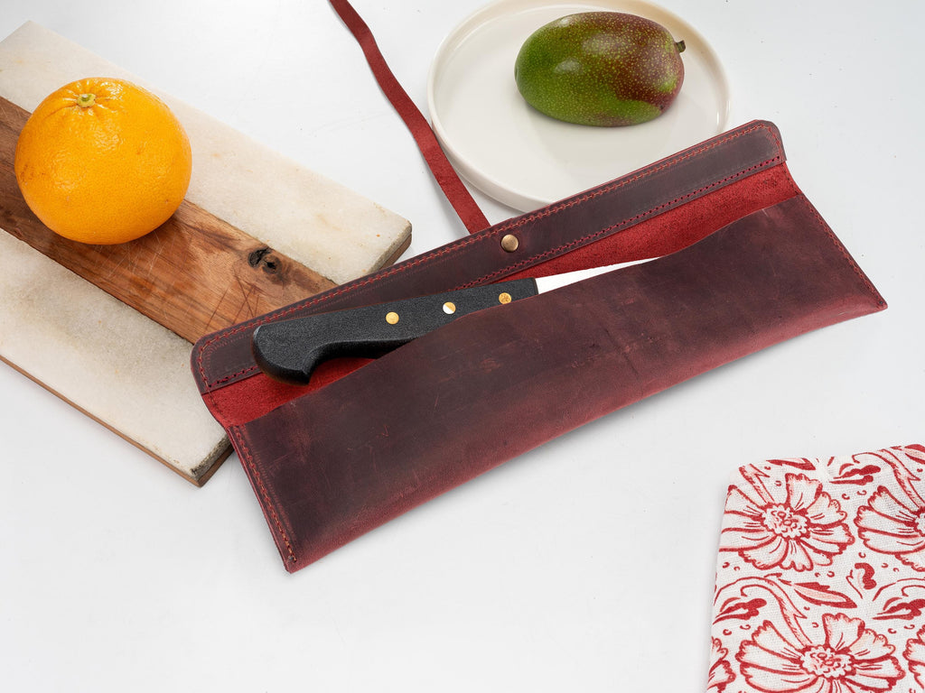 Leather Chef Knife Roll: Handmade Single Knife Case 6-Piece Set