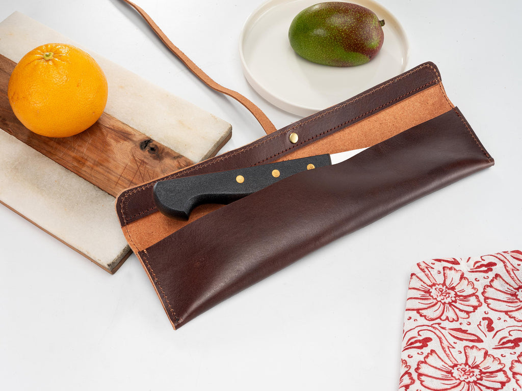Handmade Leather Chef Knife Roll - 2.6 mm Vegetable Tanned Single Case