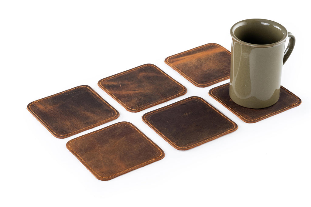 Distressed Leather Placemats & Coasters Set - Handmade Table Mats (Set of 6)
