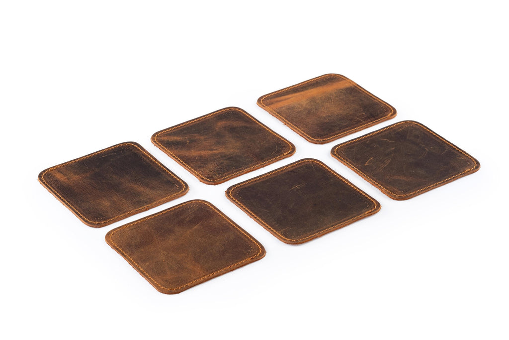 Distressed Leather Placemats & Coasters Set - Handmade Table Mats (Set of 6)