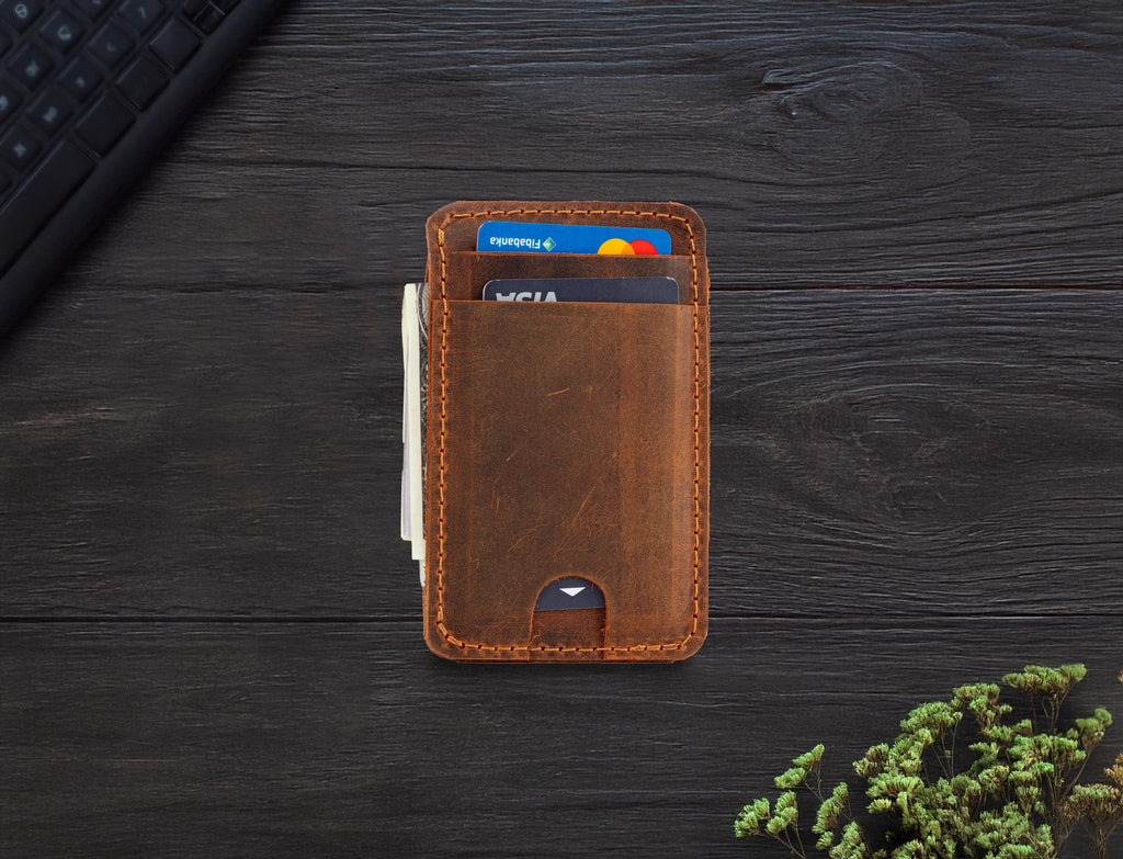 Leather Card Wallet, Handmade Front Pocket Wallet, Personalized Leather Mini Wallet, Pocketsize 6-Card & Cash Holder Minimalist Wallet
