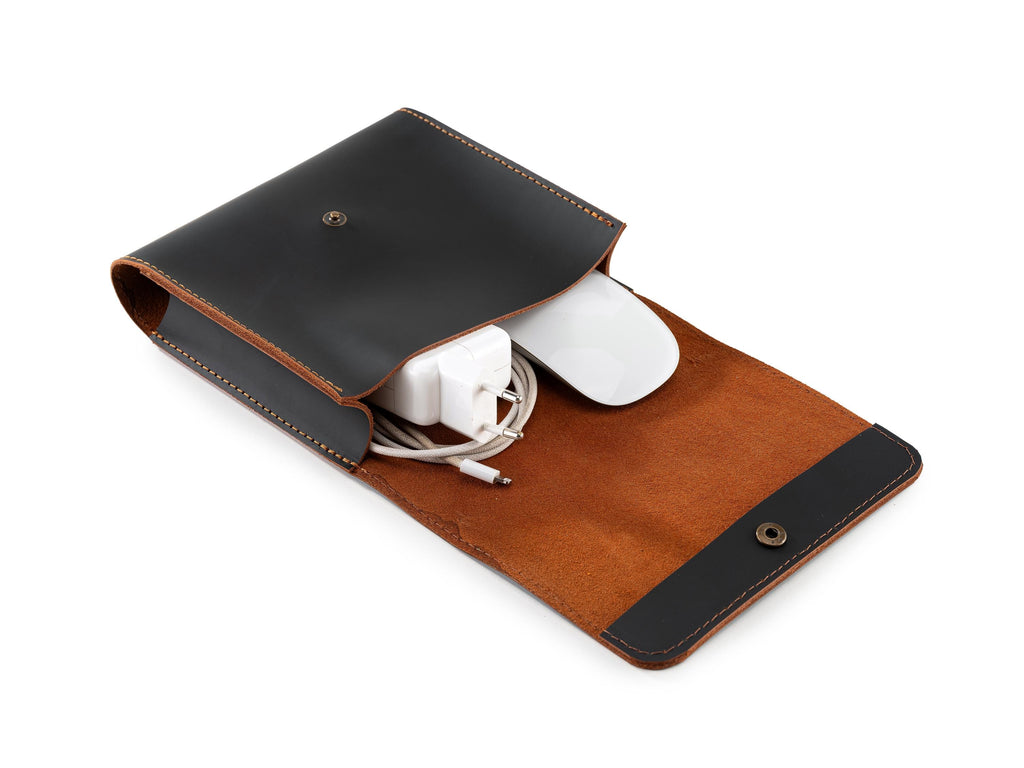 Leather Laptop Charger Organizer: Handmade MacBook Laptop Cable & Mouse Storage Case