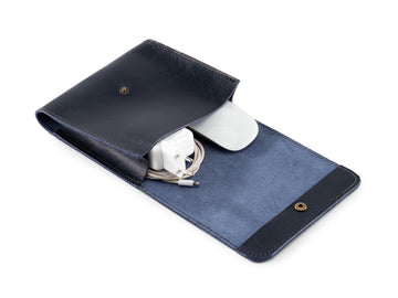 Premium 2.6 mm Vegetable Tanned Leather Laptop Charger Organizer, Handmade MacBook Cable & Mouse Case, Cable Bag for Laptop Accessories