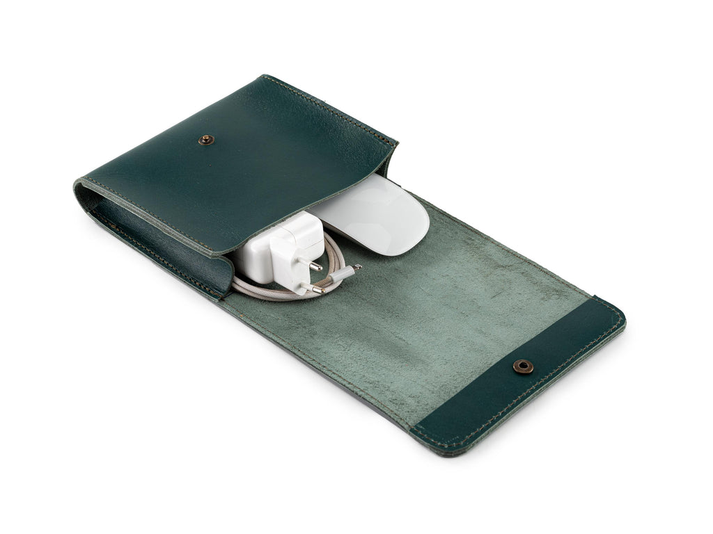 Handmade Vegetable Tanned Leather Laptop Charger Organizer: Luxury Travel Case