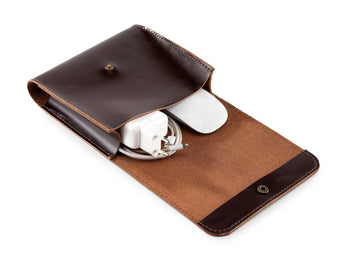 Premium 2.6 mm Vegetable Tanned Leather Laptop Charger Organizer, Handmade MacBook Cable & Mouse Case, Cable Bag for Laptop Accessories