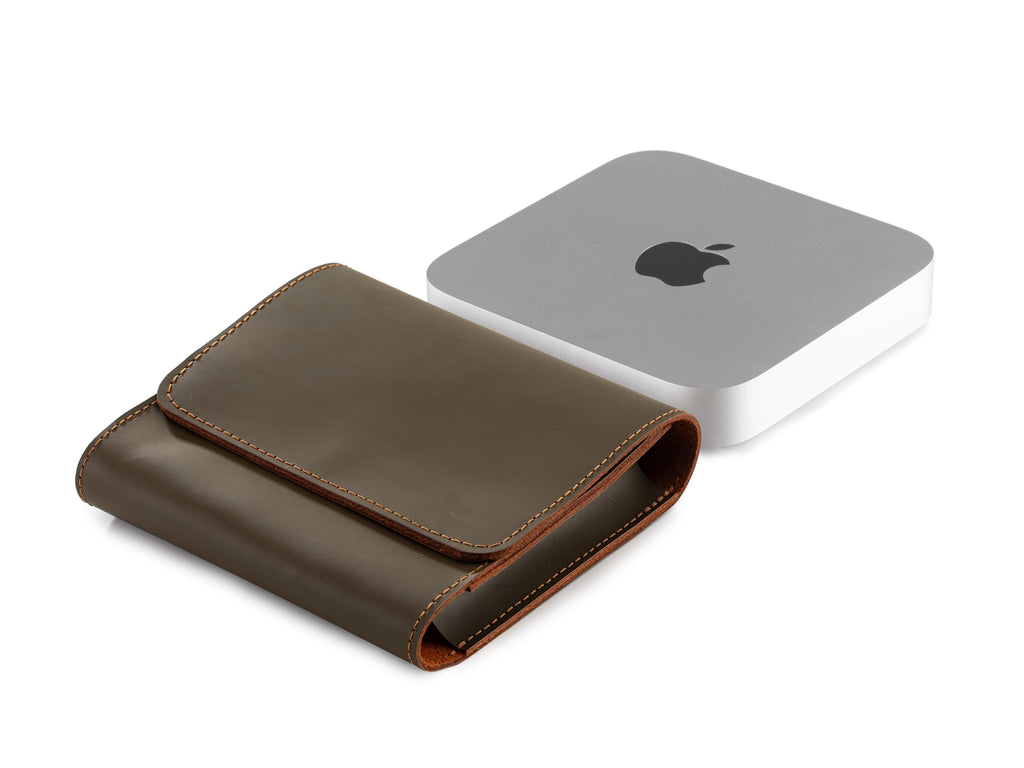 Handmade Leather Mac Mini Case: Distressed Full Grain Cowhide Organizer