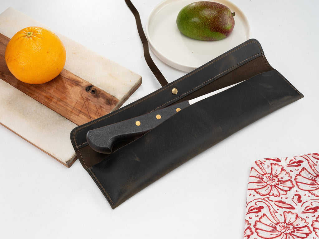 Distressed Leather Chef Knife Roll, Handmade Single Knife Cover, Personalized Knife Case for Home, Cafes and Restaurants