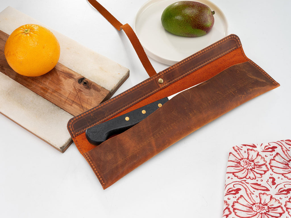 Distressed Leather Chef Knife Roll, Handmade Single Knife Cover, Personalized Knife Case for Home, Cafes and Restaurants