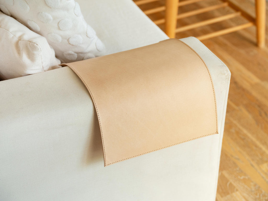 Handmade Leather Sofa Armrest Cover: Full Grain Vegetable Tanned Protector