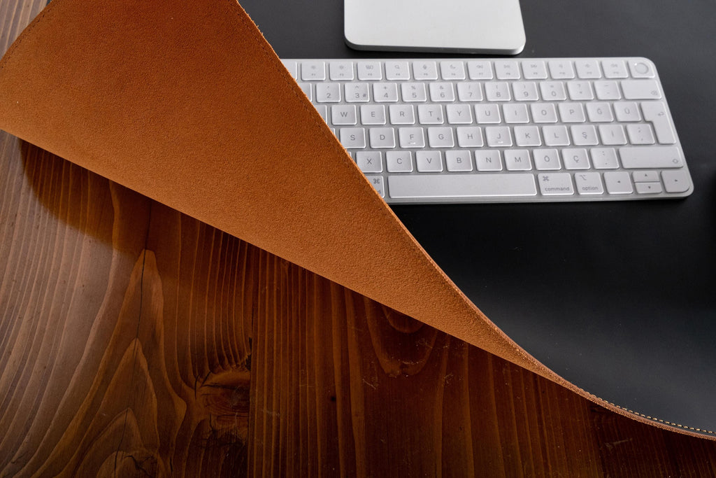 Black and Tobacco Leather Desk Mat, Dual-Color Desk Pad, Personalized Office Accessories, Leather Writing Pad, Home Decor, Black & Tobacco