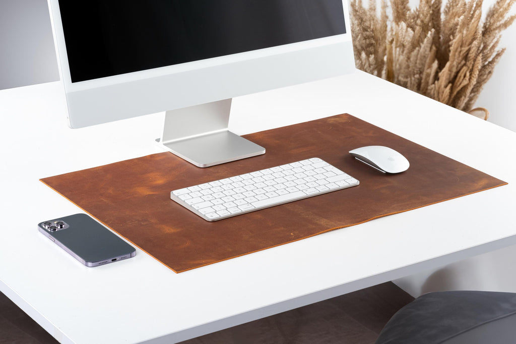 Rustic Leather Desk Pad: Handmade 1.5 mm Distressed Desk Mats
