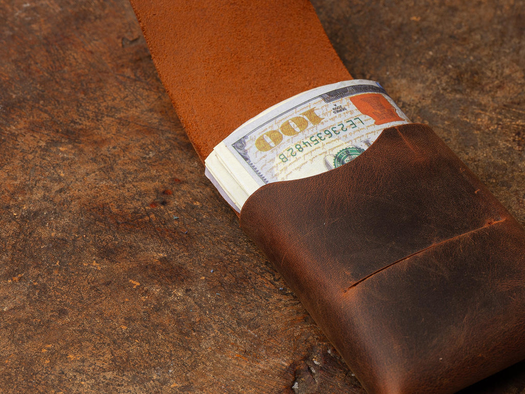 Tobacco Leather Mini Wallet: Handmade Minimalist Pocket Wallet For Cards and Cash