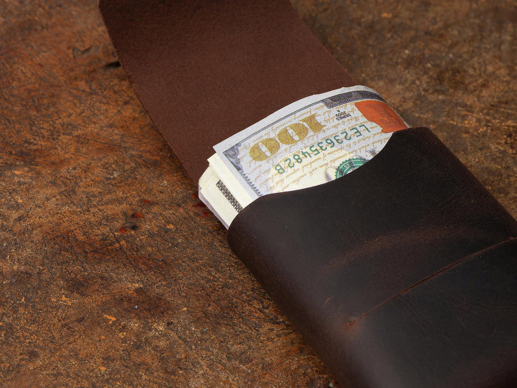 Chestnut Leather Mini Wallet: Handmade Minimalist Pocket Wallet For Cards and Cash