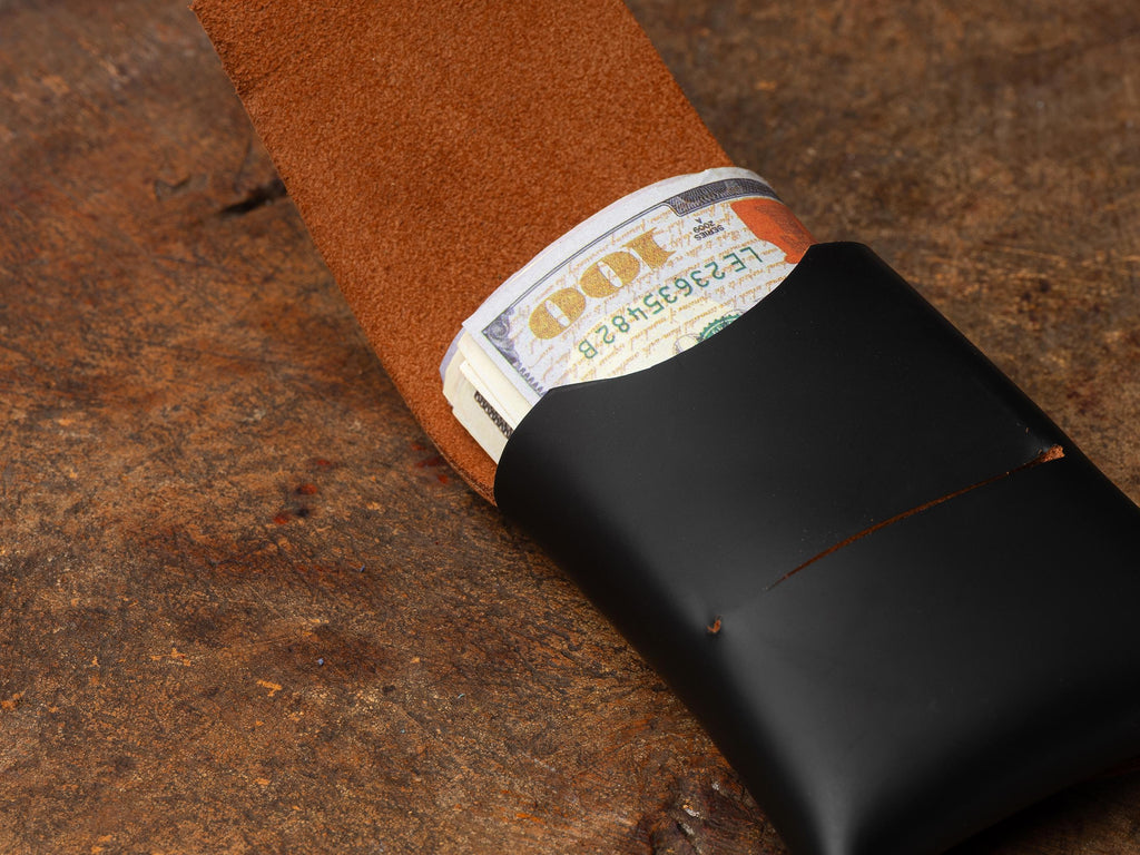 Black & Tobacco Leather Mini Wallet: Handmade Minimalist Card Holder