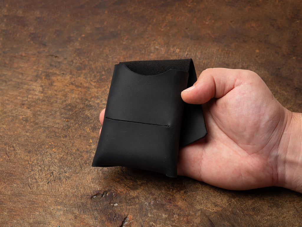 Black Leather Mini Wallet: Handmade Minimalist Pocket Wallet For Cards and Cash