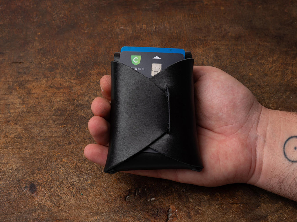 Handmade Black Leather Mini Wallet: Vegetable Tanned Card & Cash Holder