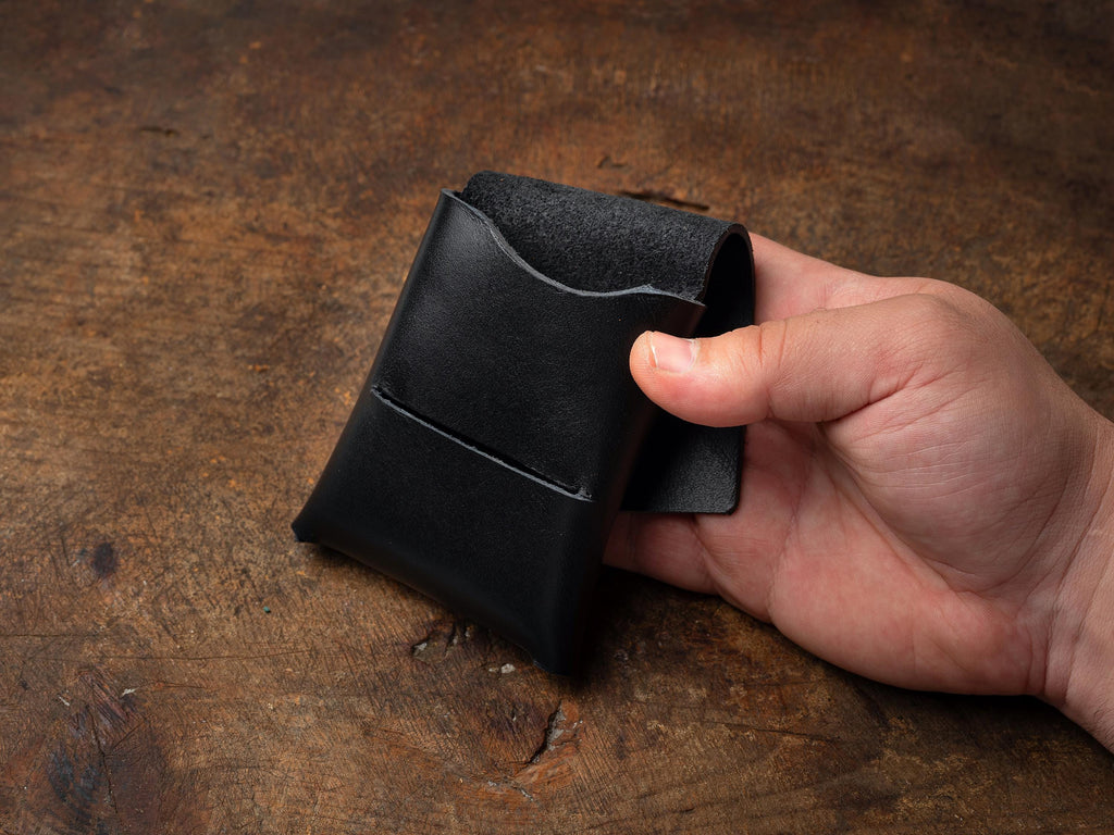 Handmade Black Leather Mini Wallet: Vegetable Tanned Card & Cash Holder