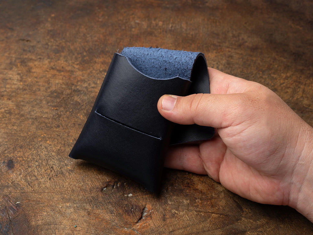 Handmade Navy Leather Mini Wallet: Minimalist Card & Cash Holder