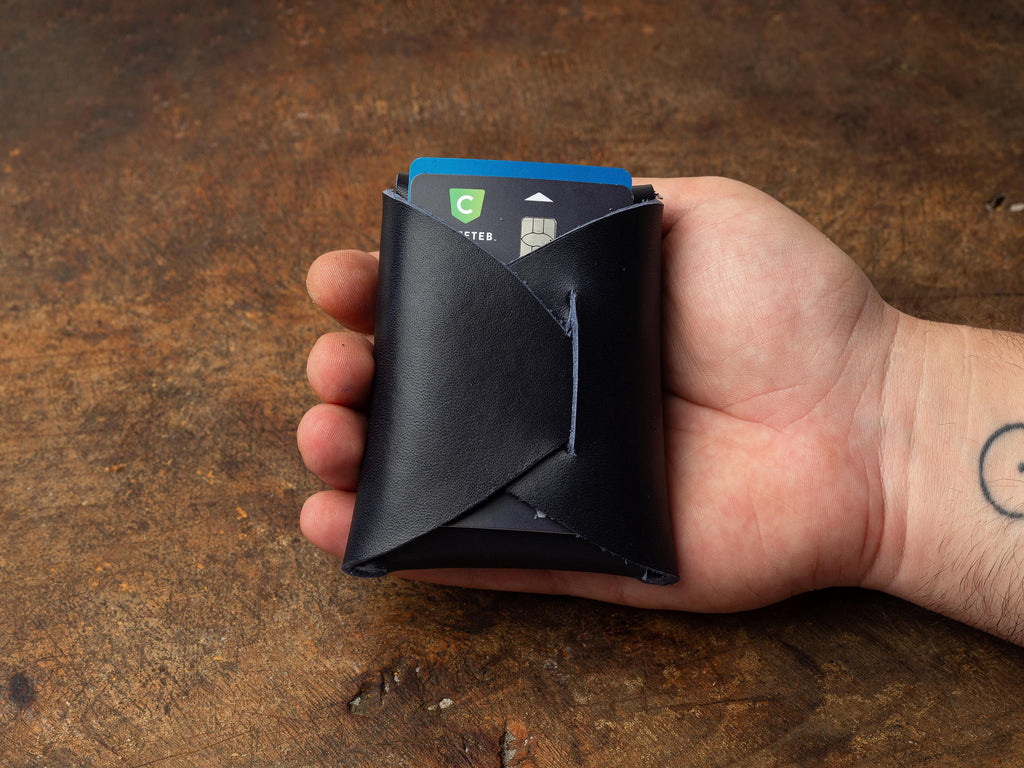 Handmade Navy Leather Mini Wallet: Minimalist Card & Cash Holder
