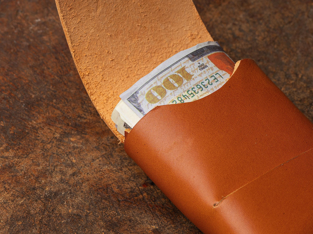 Light Tobacco Leather Mini Wallet: Handmade Minimalist Pocket Wallet For Cards and Cash