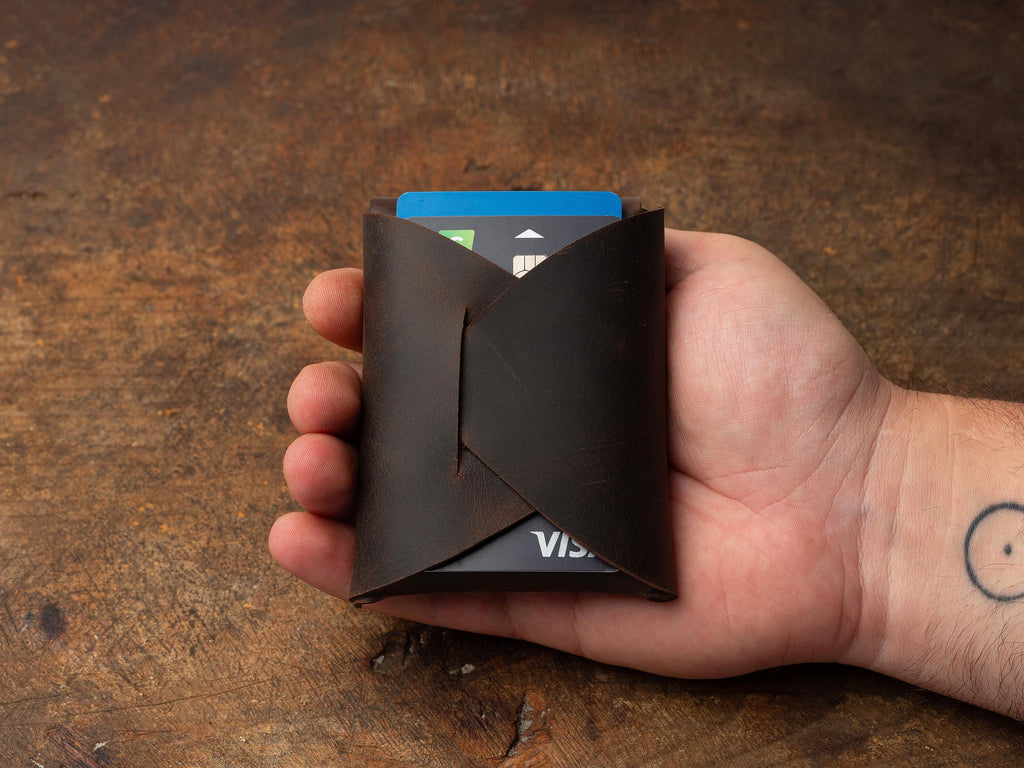 Chestnut Leather Mini Wallet: Handmade Minimalist Pocket Wallet For Cards and Cash