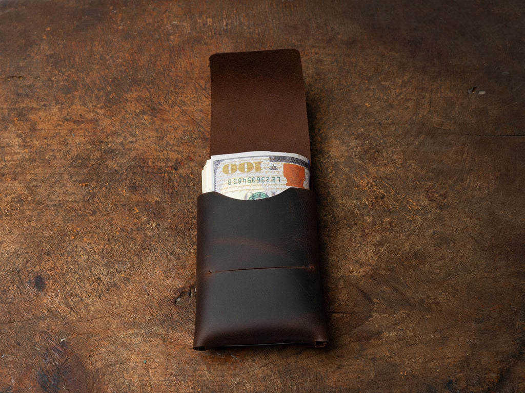 Chestnut Leather Mini Wallet: Handmade Minimalist Pocket Wallet For Cards and Cash