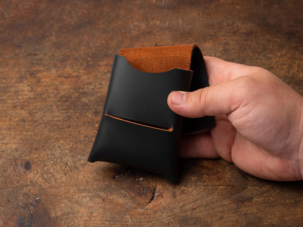 Black & Tobacco Leather Mini Wallet: Handmade Minimalist Card Holder