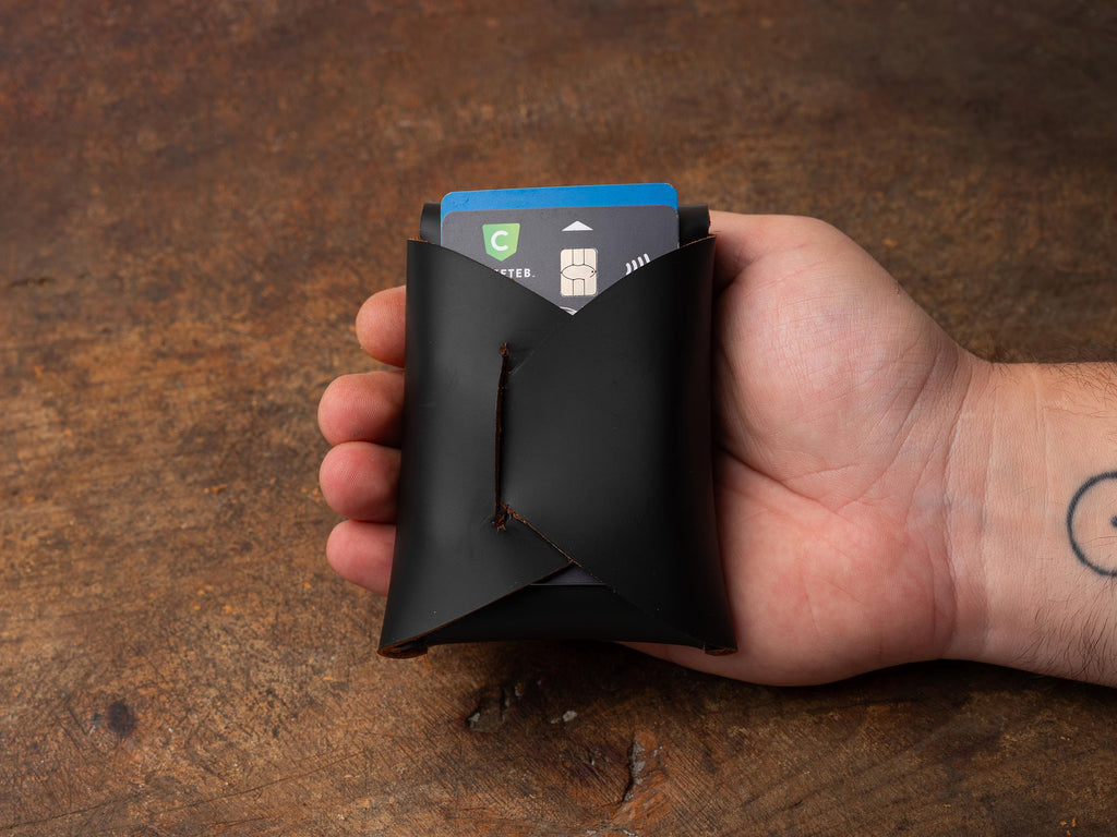 Black & Tobacco Leather Mini Wallet: Handmade Minimalist Card Holder