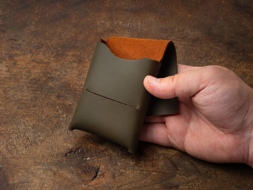 Green & Tobacco Leather Mini Wallet: Handmade Slim Card Holder