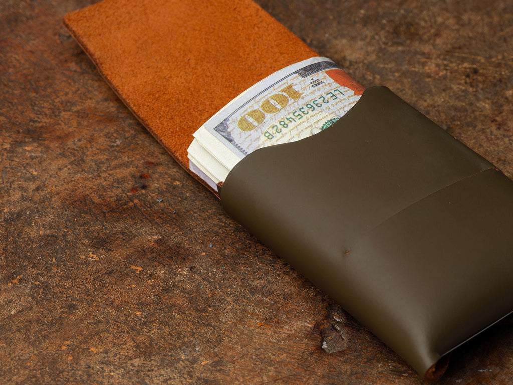 Green & Tobacco Leather Mini Wallet: Handmade Slim Card Holder