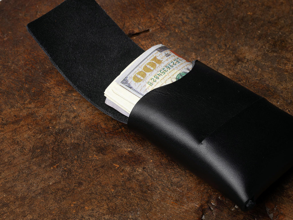 Handmade Black Leather Mini Wallet: Vegetable Tanned Card & Cash Holder