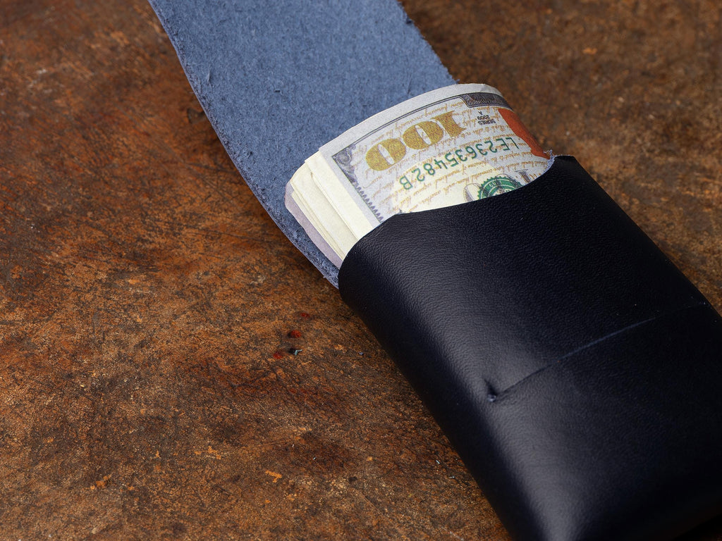 Handmade Navy Leather Mini Wallet: Minimalist Card & Cash Holder