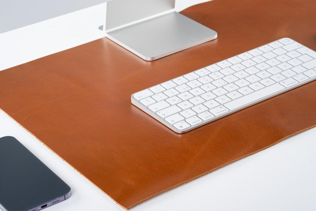 Leather Light Tobacco Desk Mat: Handmade 1.7 mm Desk Blotter For PC and Laptops