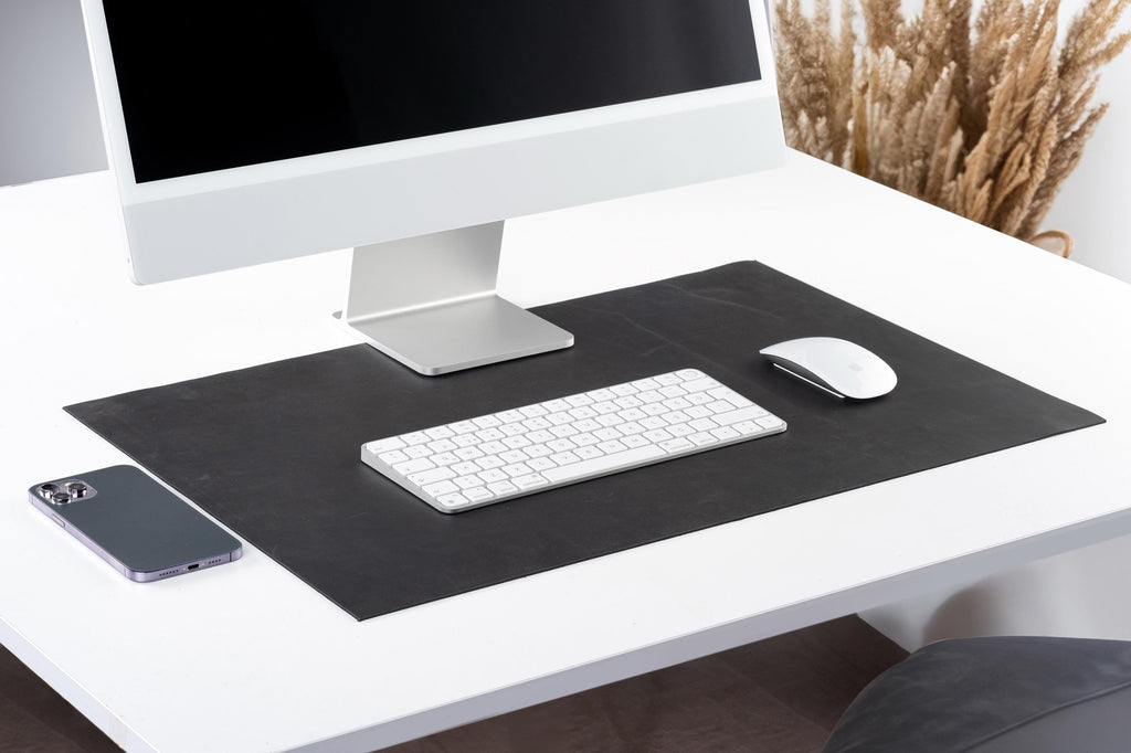 Distressed Leather Desk Mat, Handmade Desk Pad, Personalized Office Accessories, Leather Writing Pad, Home Decor, Office Mat, Matte Black