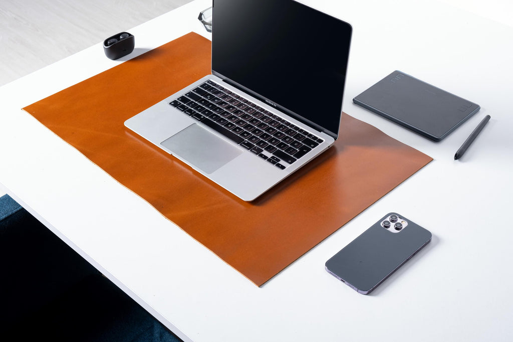Leather Light Tobacco Desk Mat: Handmade 1.7 mm Desk Blotter For PC and Laptops