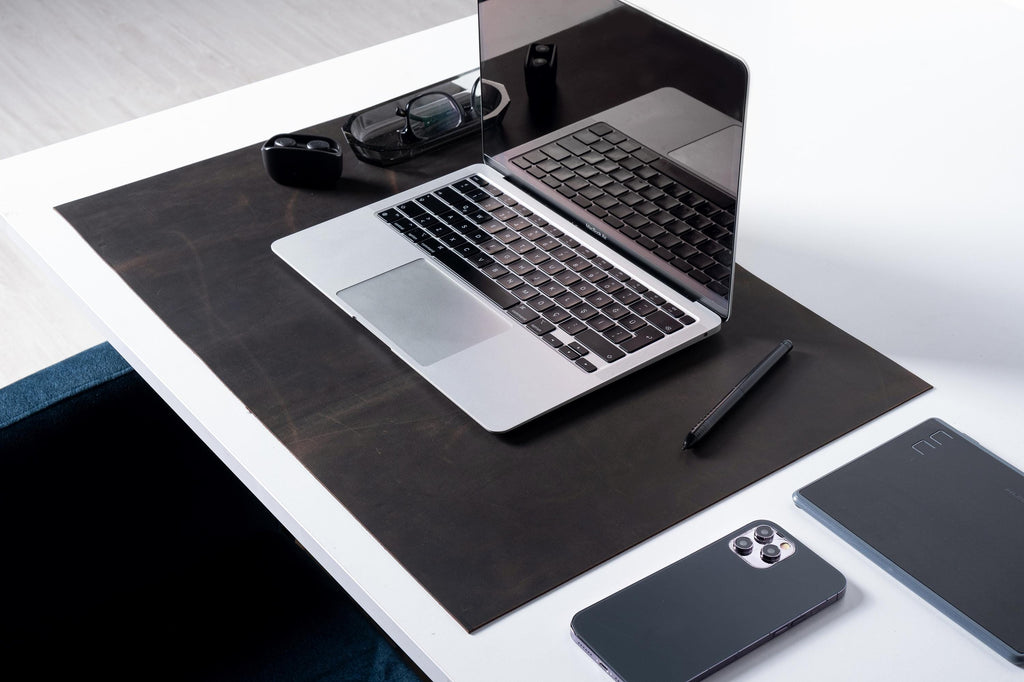 Handmade Distressed Leather Desk Mat: Laptop Desk Pad