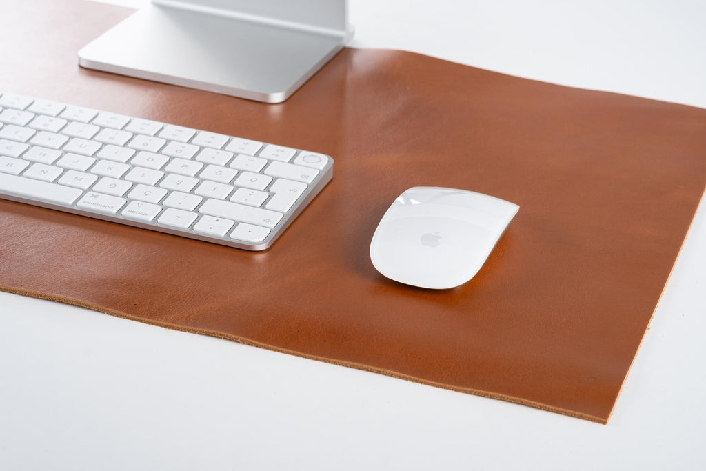 Leather Light Tobacco Desk Mat: Handmade 1.7 mm Desk Blotter For PC and Laptops