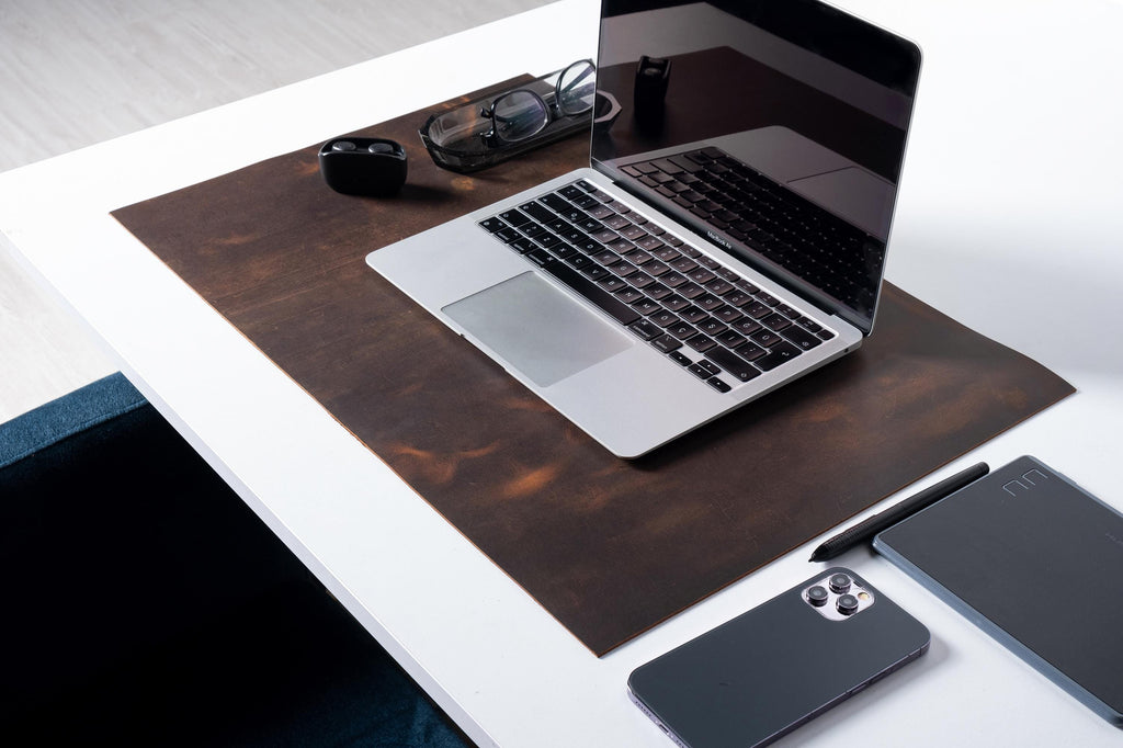 Handmade Distressed Leather Desk Mat: Laptop Desk Pad