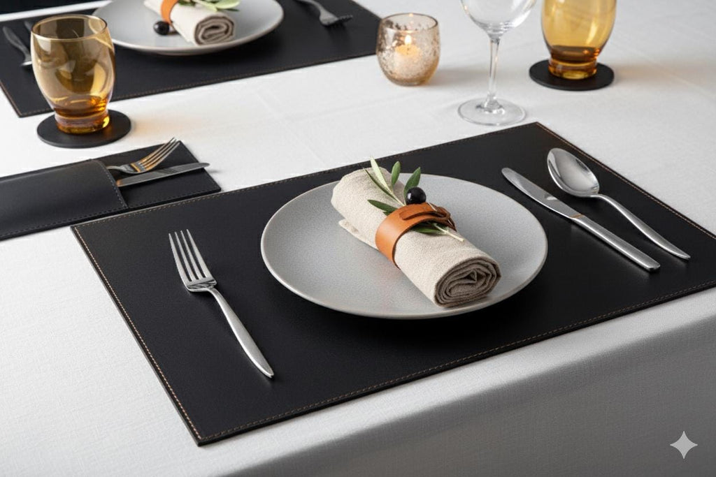 Distressed Leather Placemat and Coasters Set, Handmade Placemats for Dining Table, Personalized Table Placemats, Set Of 6