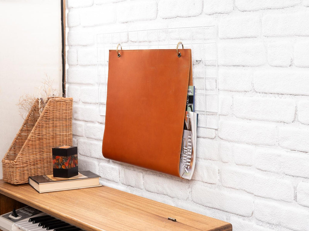 Leather Magazine Rack: Living Room Organizer for Magazines, Mail & Accessories