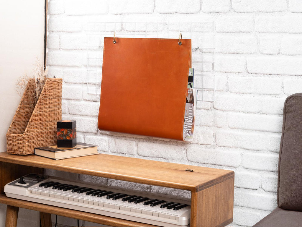Handmade Leather Wall Rack: Magazine & Accessory Organizer
