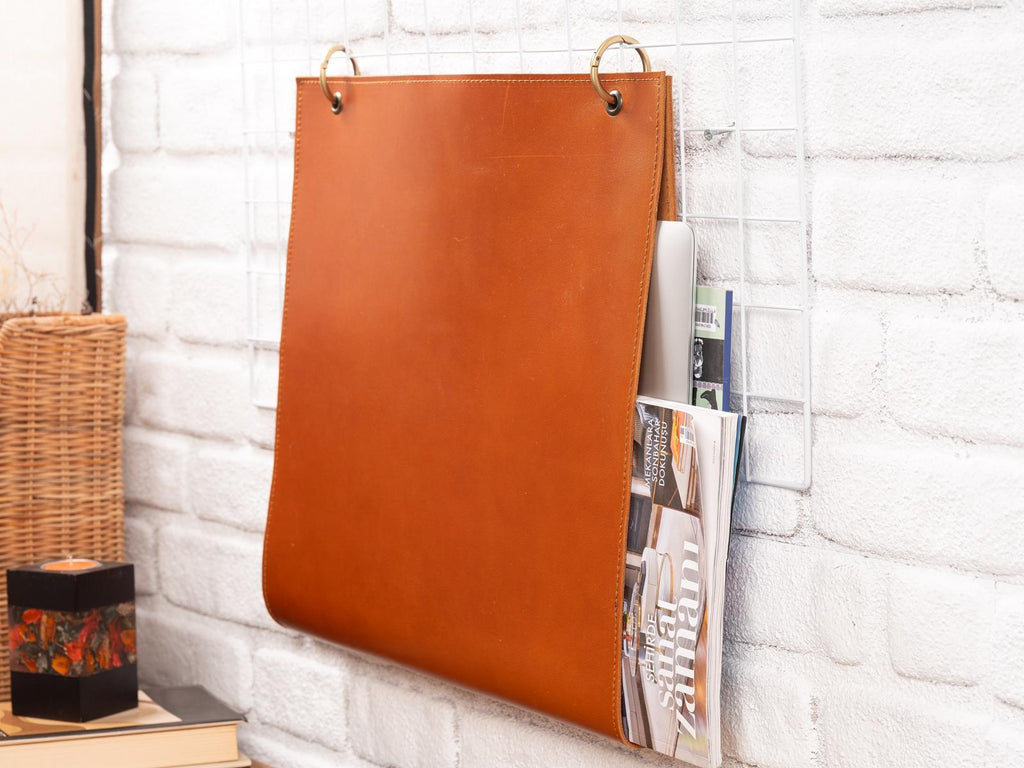 Leather Magazine Rack: Living Room Organizer for Magazines, Mail & Accessories