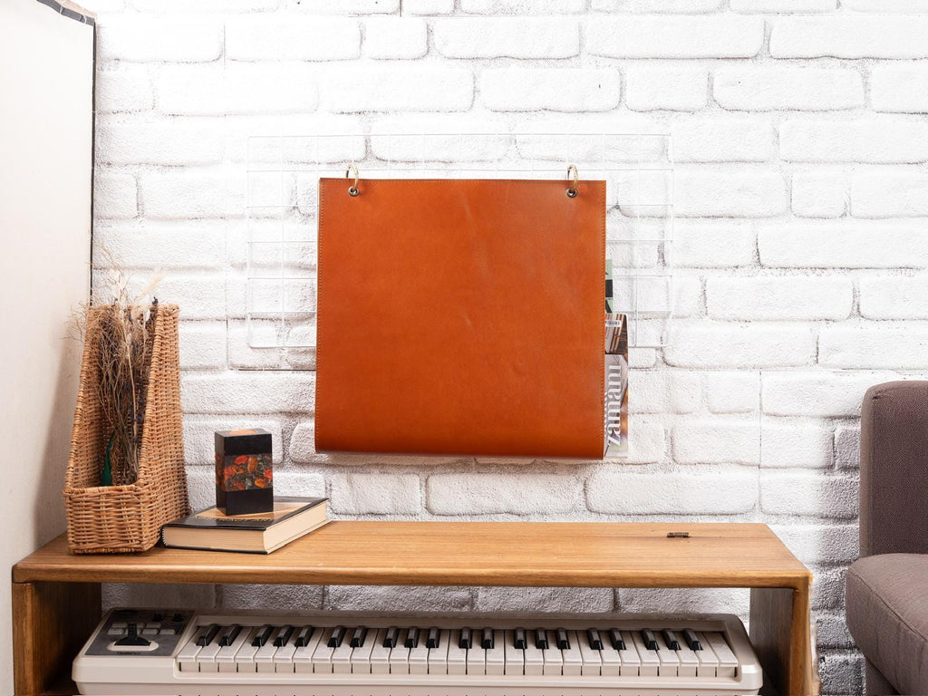 Handmade Leather Wall Rack: Magazine & Accessory Organizer