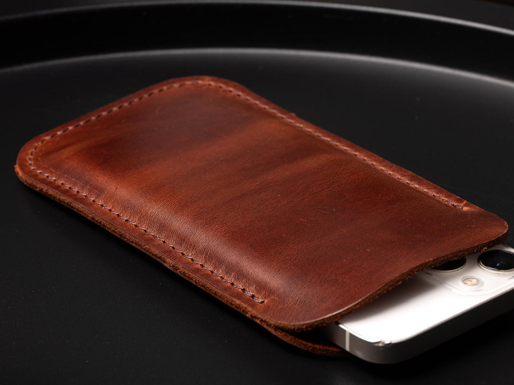 Handmade Leather iPhone Pro Max Sleeve: Customizable Dublin Brown Case