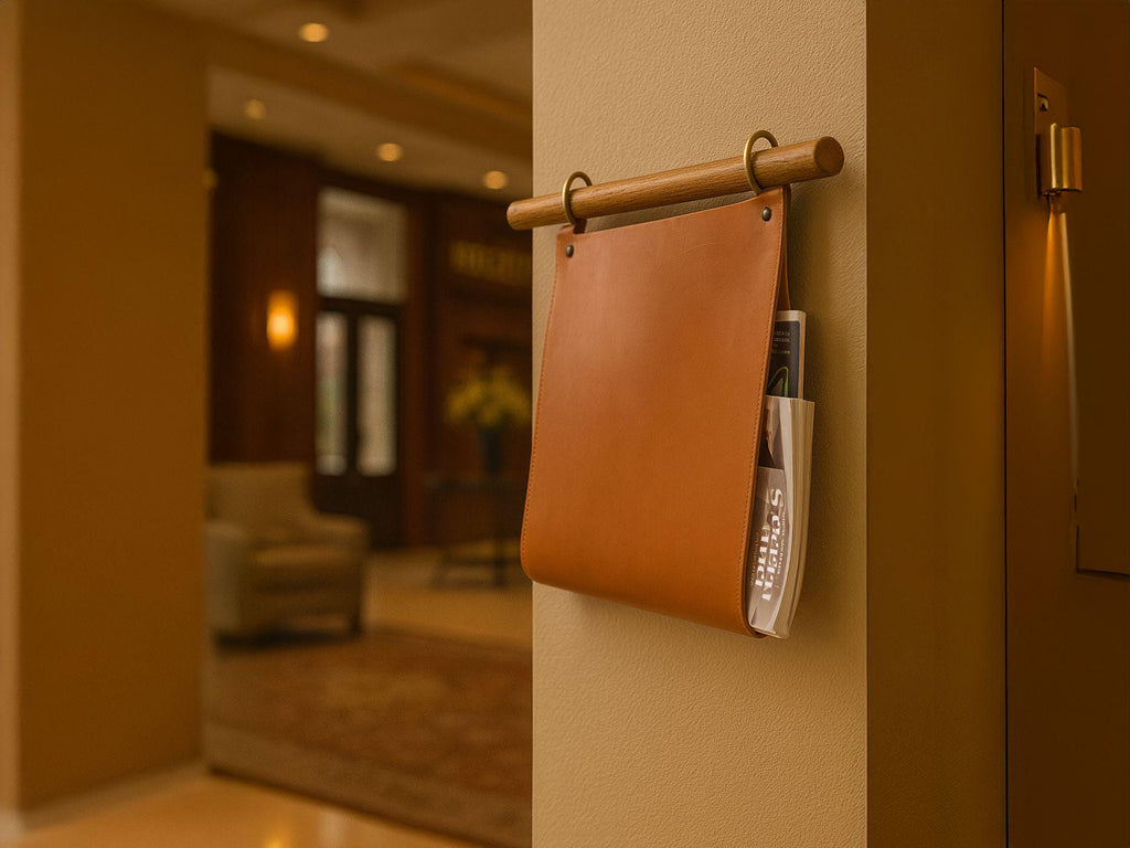 Handmade Leather Wall Rack: Magazine & Accessory Organizer