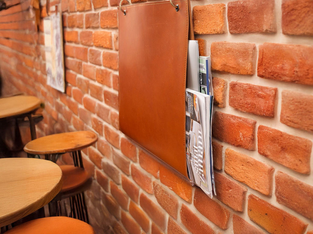 Handmade Leather Wall Rack: Magazine & Accessory Organizer
