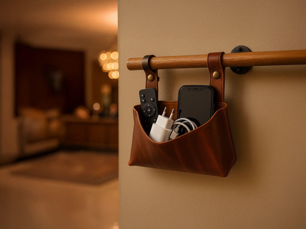 Leather Mini Accessories Rack: Living Room Minimalist Organizer for Phones, Keys & Accessories