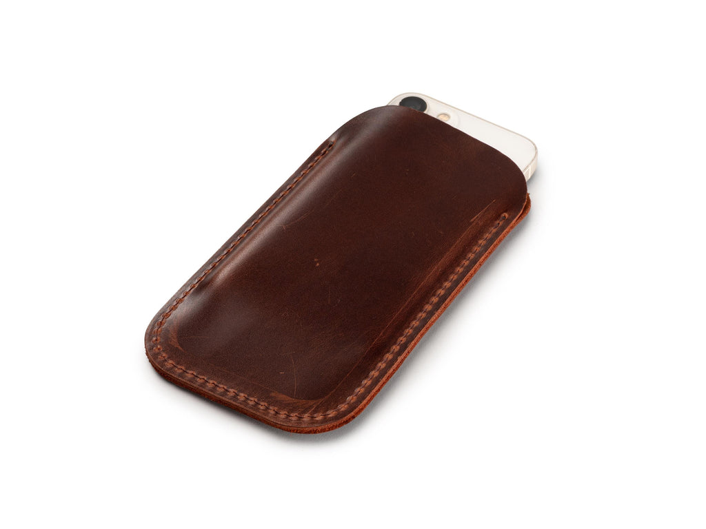 Premium Leather iPhone Pro Max Sleeve: Handmade 2.2 mm Luxury Case For iPhone Pro Max 14/15/16/17 - Customizable - Dublin Chestnut