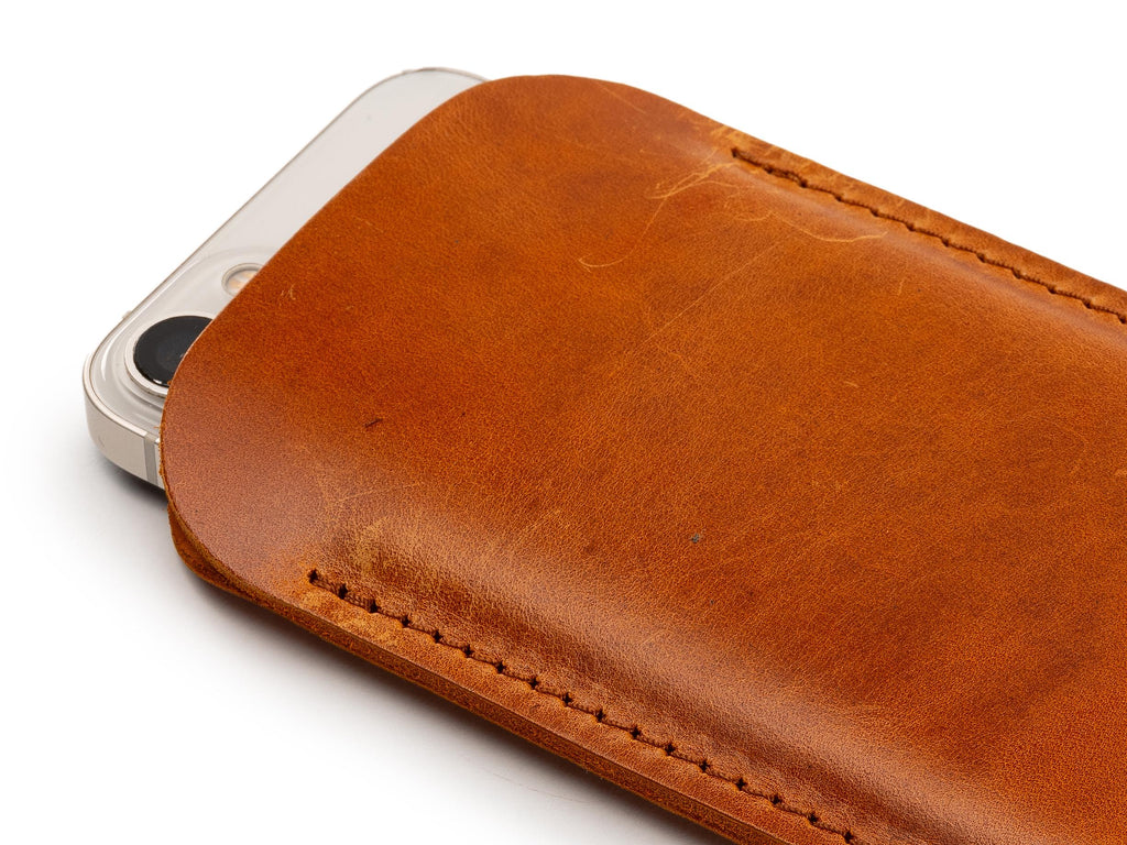 Handmade Leather iPhone Pro Max Sleeve: Customizable Dublin Tan Case